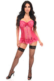 Daisy Corsets Lavish Fuchsia Lycra & Lace Hook & Eye Stretch Bustier Corset - Daisy Corsets