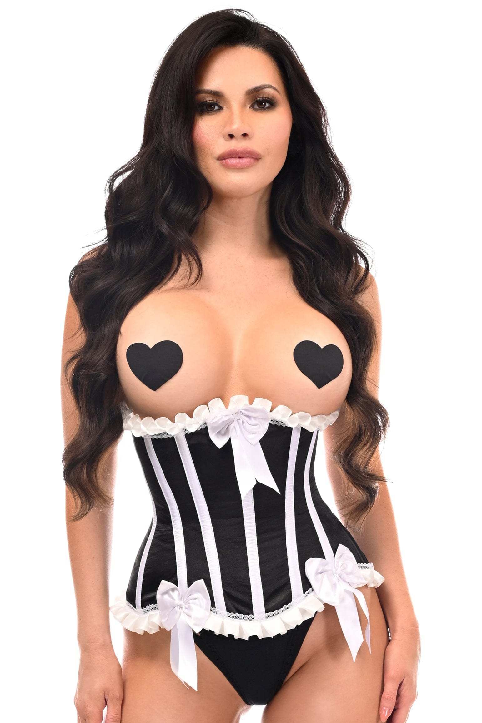 Daisy Corsets Top Drawer Black/White Steel Boned Burlesque Underbust Corset Waist Cincher - Daisy Corsets - Flyclothing LLC