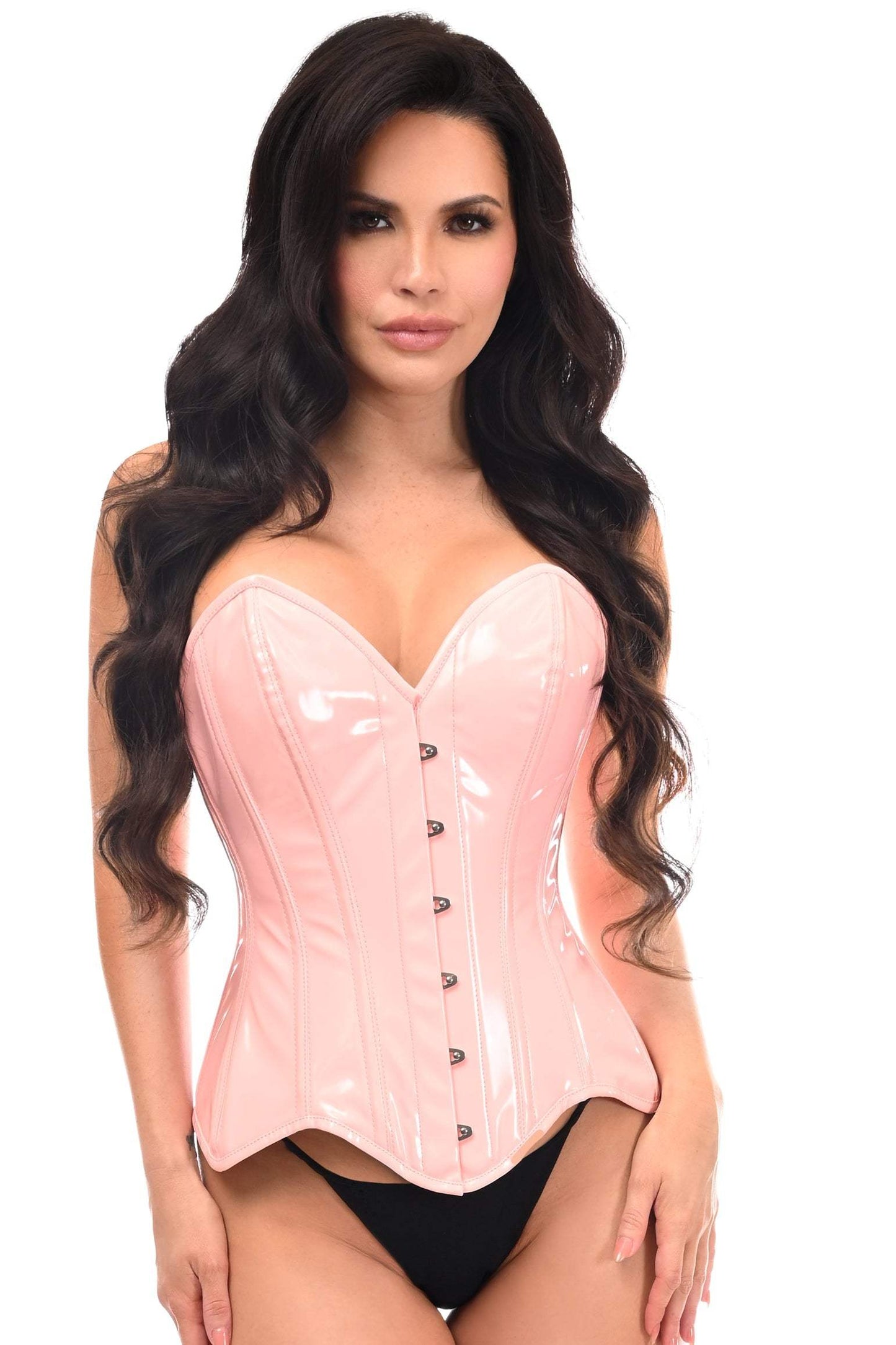 Daisy Corsets Top Drawer Lt Pink Patent Leather Steel Boned Overbust Corset - Daisy Corsets - Flyclothing LLC