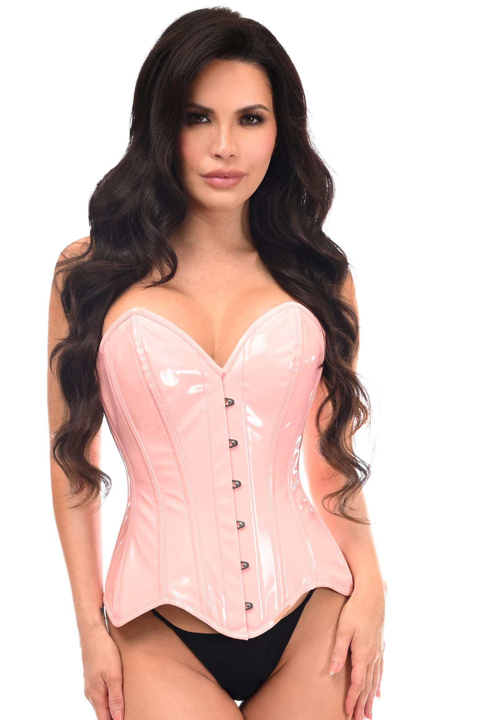 Daisy Corsets Top Drawer Lt Pink Patent Leather Steel Boned Overbust Corset - Daisy Corsets - Flyclothing LLC