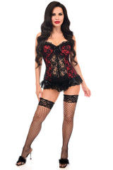 Daisy Corsets Lavish Red w/Black Lace & Lycra Hook & Eye Stretch Bustier Corset - Daisy Corsets - Flyclothing LLC