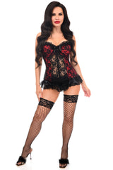 Daisy Corsets Lavish Red w/Black Lace & Lycra Hook & Eye Stretch Bustier Corset - Daisy Corsets