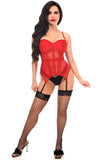Daisy Corsets Lavish Red Mesh Underwire Bustier Corset w/Garters - Daisy Corsets