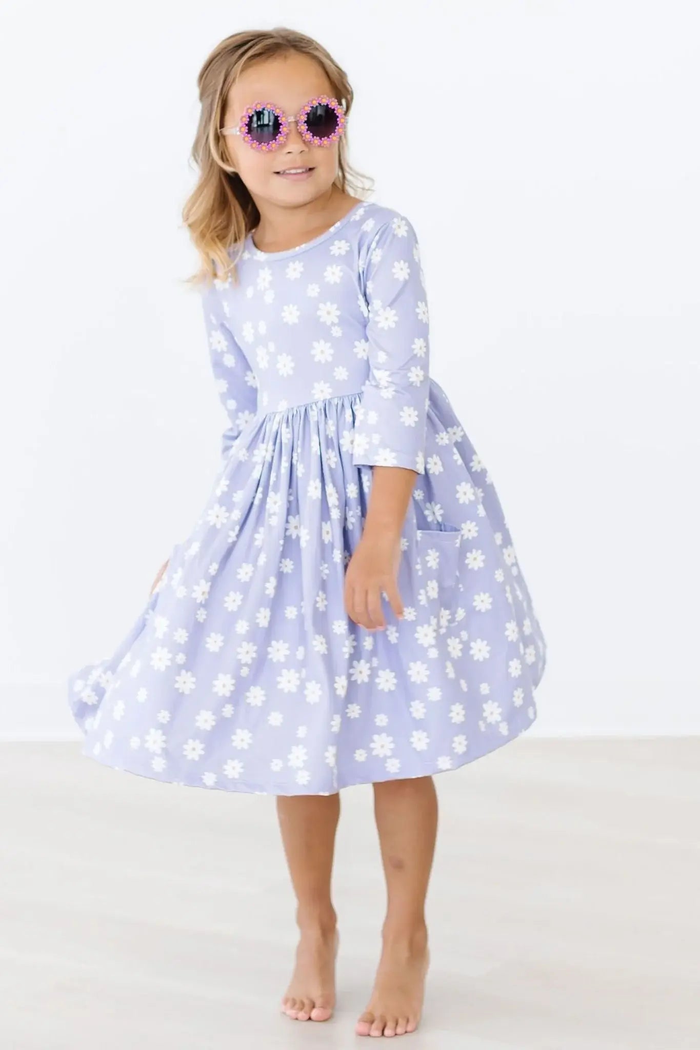 Dainty Daisies 3/4 Sleeve Pocket Twirl Dress - Mila & Rose ® - Flyclothing LLC