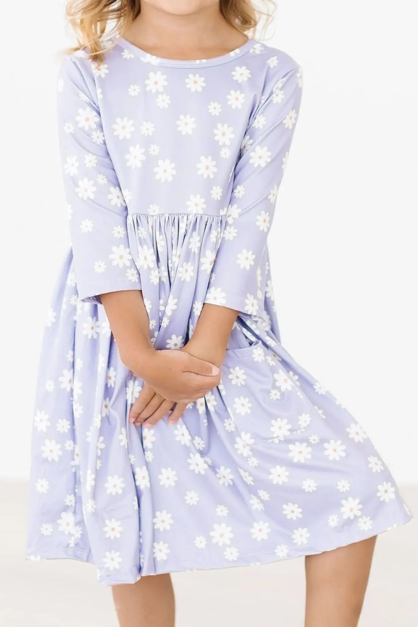 Dainty Daisies 3/4 Sleeve Pocket Twirl Dress - Mila & Rose ® - Flyclothing LLC