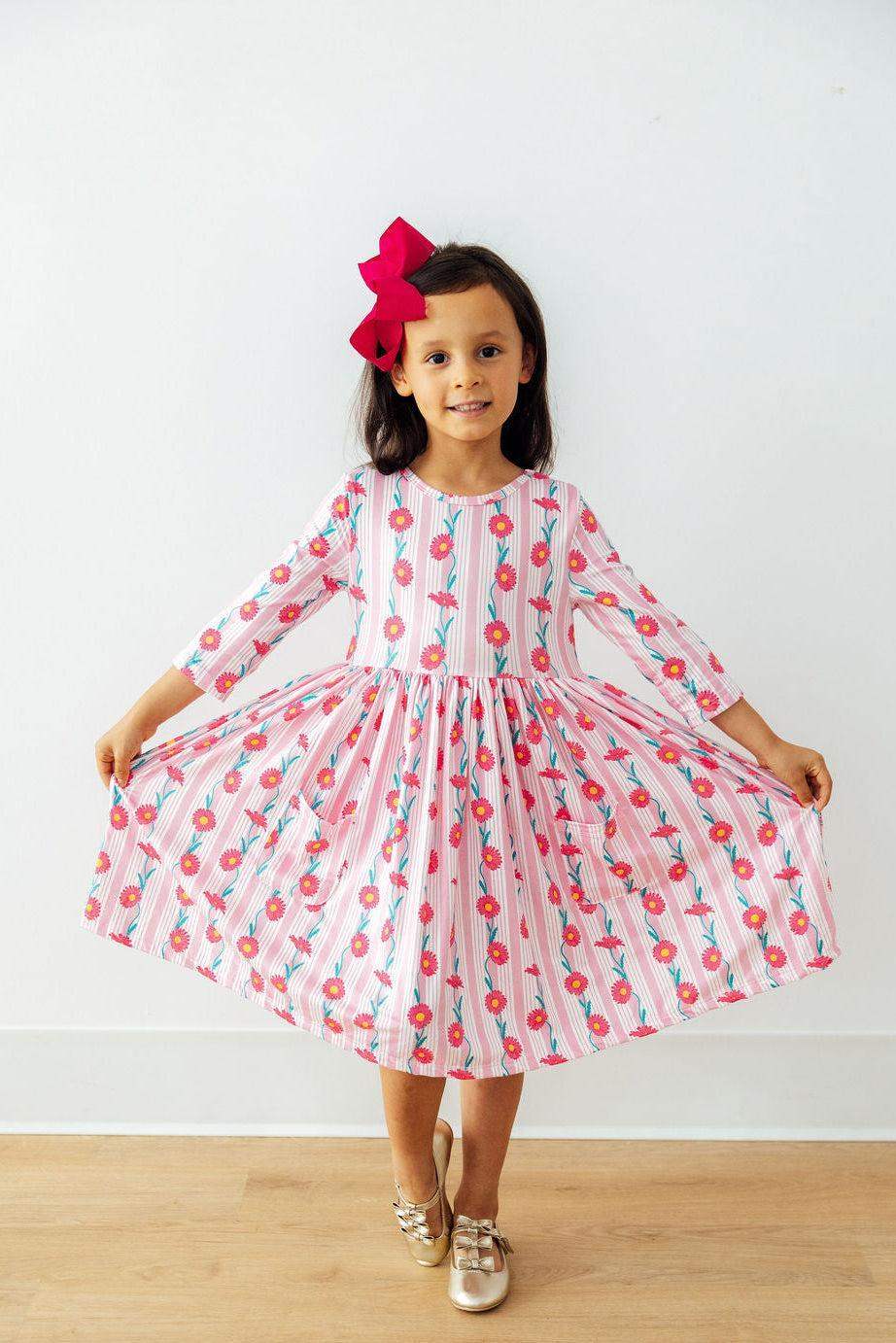 Daisy Chain 3/4 Sleeve Pocket Twirl Dress - Mila & Rose ® - Flyclothing LLC