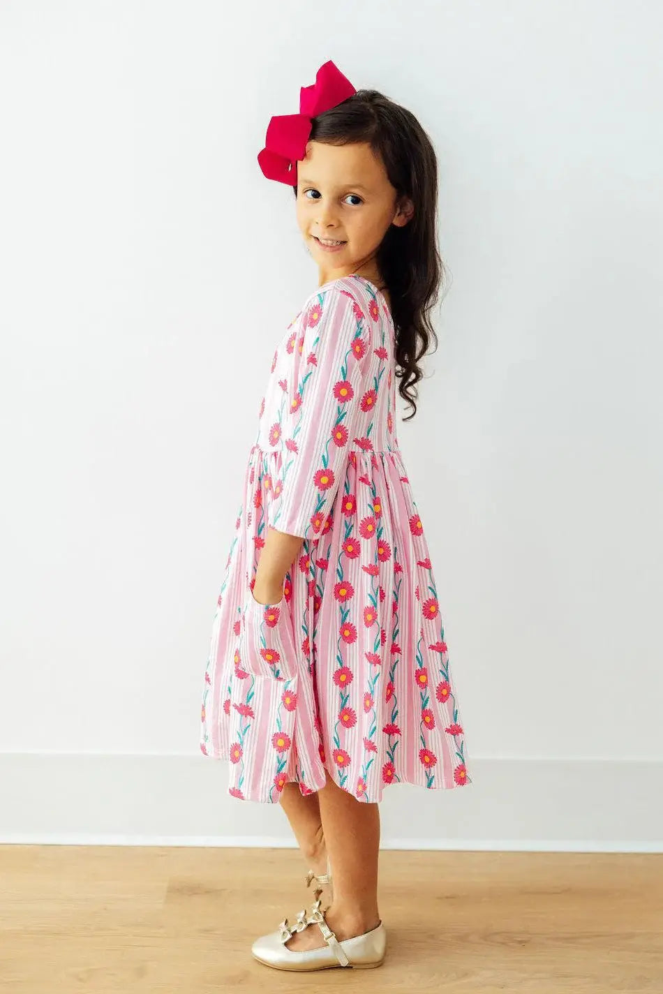 Daisy Chain 3/4 Sleeve Pocket Twirl Dress - Mila & Rose ® - Flyclothing LLC