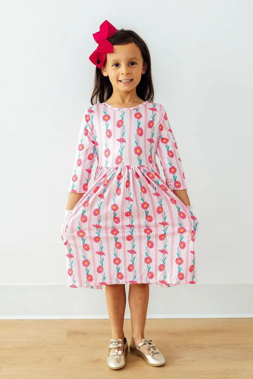 Daisy Chain 3/4 Sleeve Pocket Twirl Dress - Mila & Rose ® - Flyclothing LLC