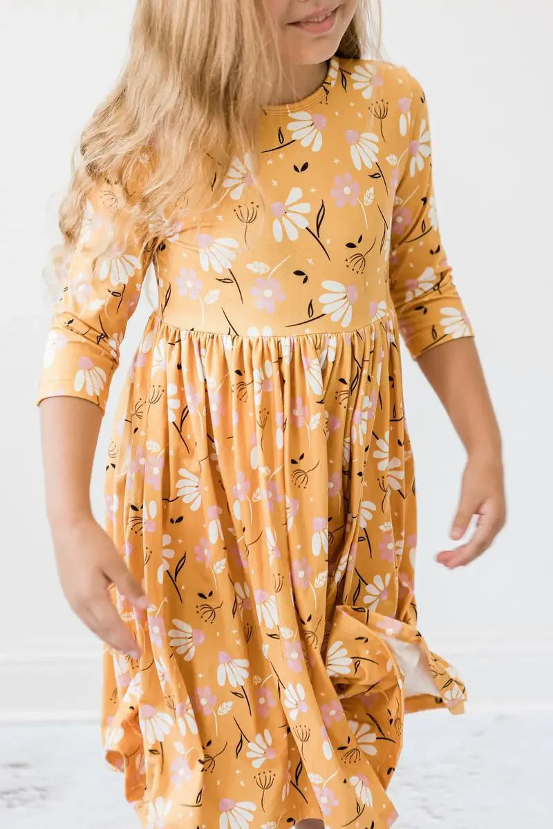 Dandelions in Fall 3/4 Sleeve Pocket Twirl Dress - Mila & Rose ® - Flyclothing LLC