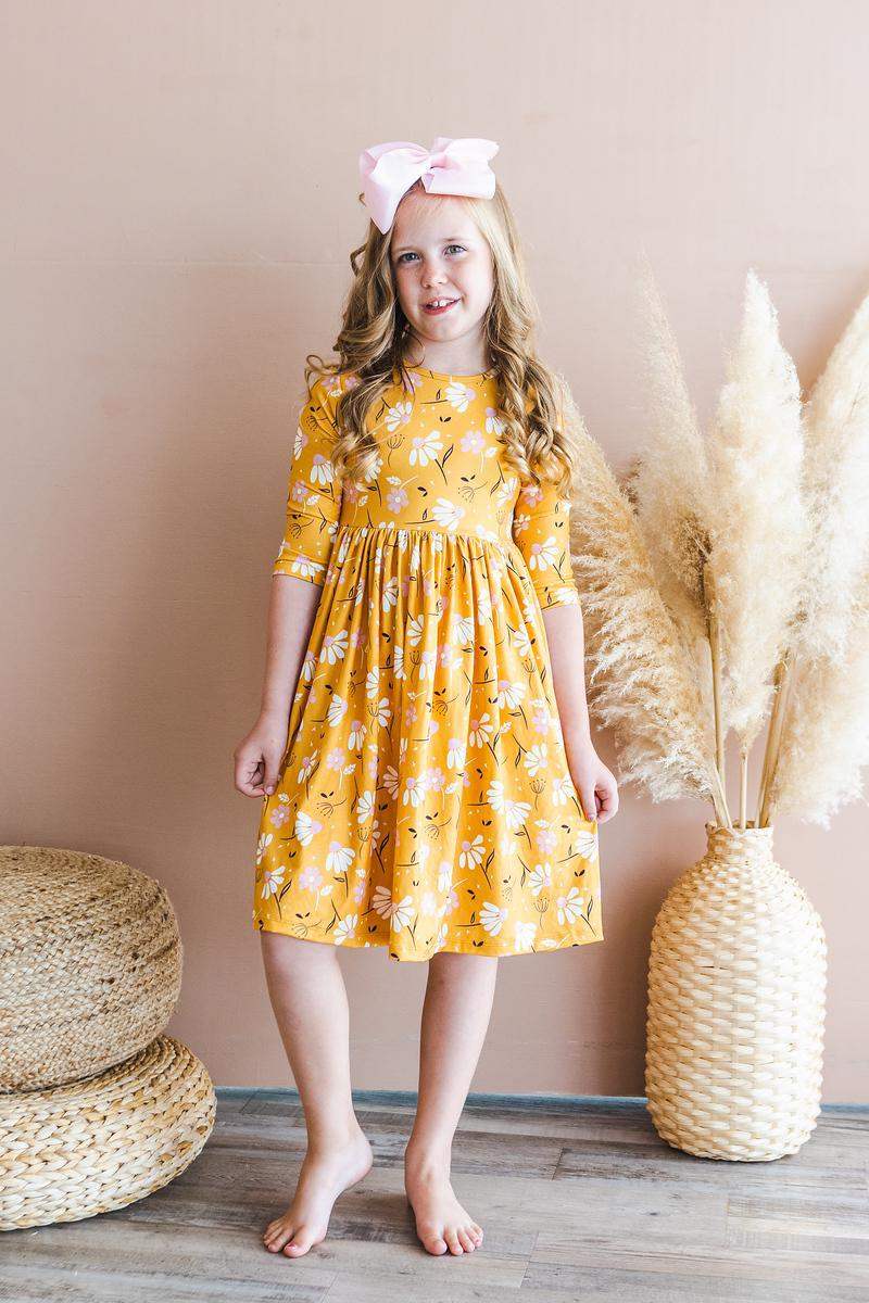 Dandelions in Fall 3/4 Sleeve Pocket Twirl Dress - Mila & Rose ® - Flyclothing LLC
