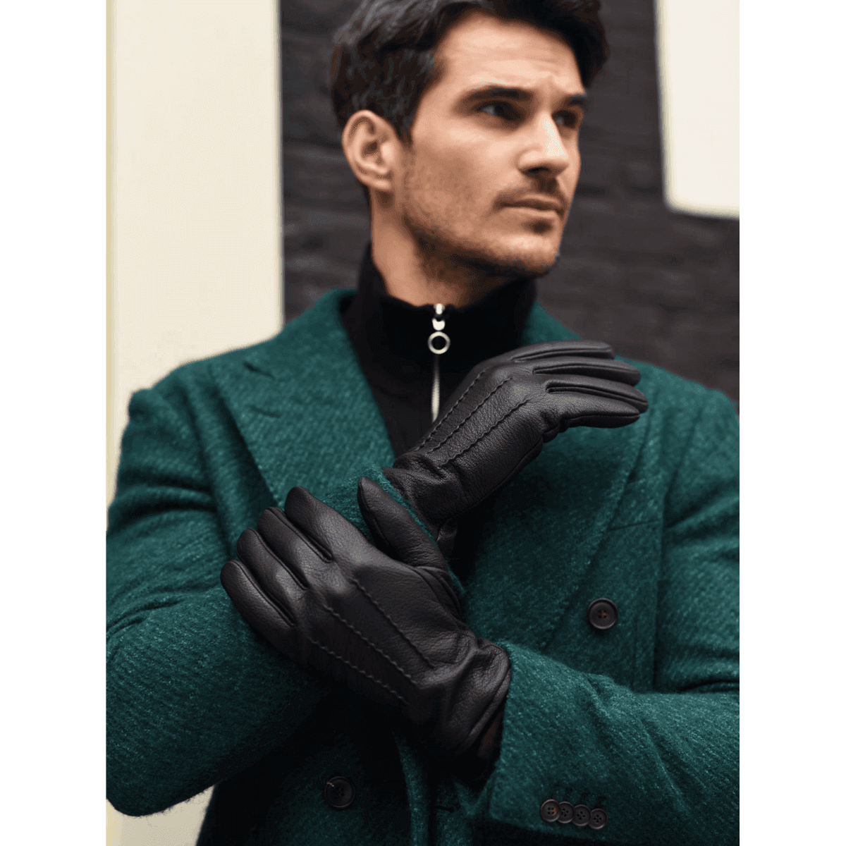 Daniel (black) – Goatskin leather gloves with warm wool lining and touchscreen function - Leather Gloves Online - Flyclothing LLC