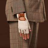 Daniella (cognac) - Hand-sewn Italian crochet driving gloves from lambskin leather