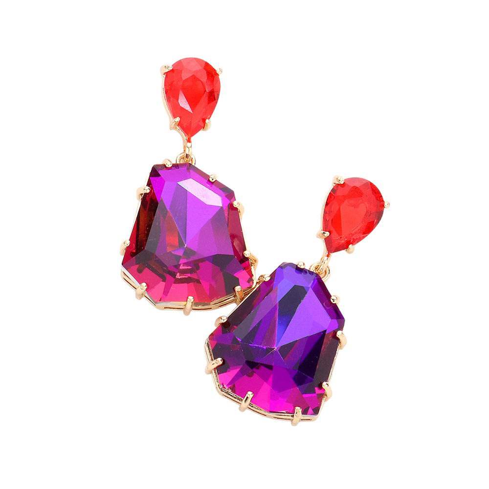 Teardrop Angled Stone Link Dangle Evening Earrings - Madeline Love - Flyclothing LLC