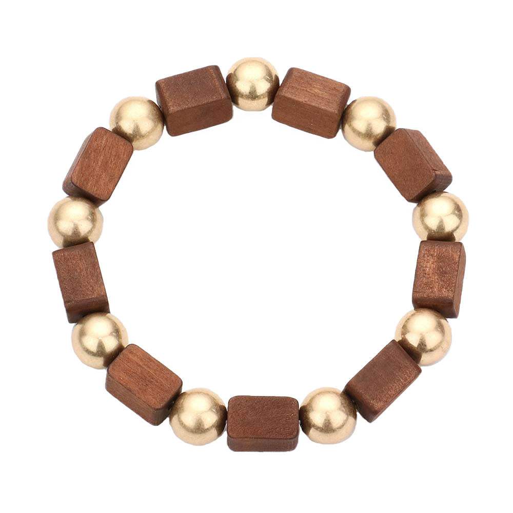 Cube Wood Metal Ball Stretch Bracelet - Madeline Love - Flyclothing LLC