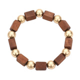 Cube Wood Metal Ball Stretch Bracelet - Madeline Love - Flyclothing LLC
