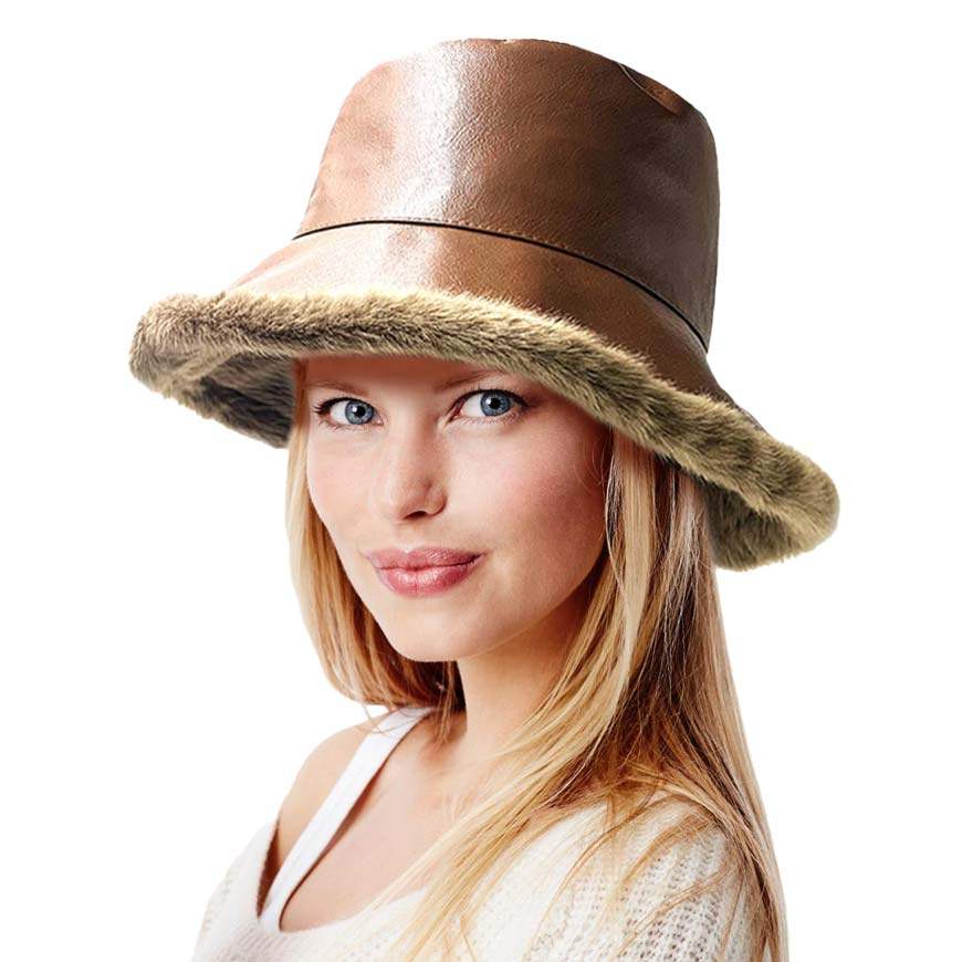 Faux Fur Inside Brim Solid Bucket Hat - Madeline Love - Flyclothing LLC