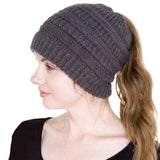 Cable Knit Ponytail Beanie Hat - Madeline Love - Flyclothing LLC
