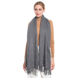 Pearl Embellished Solid Oblong Scarf - Madeline Love - Flyclothing LLC