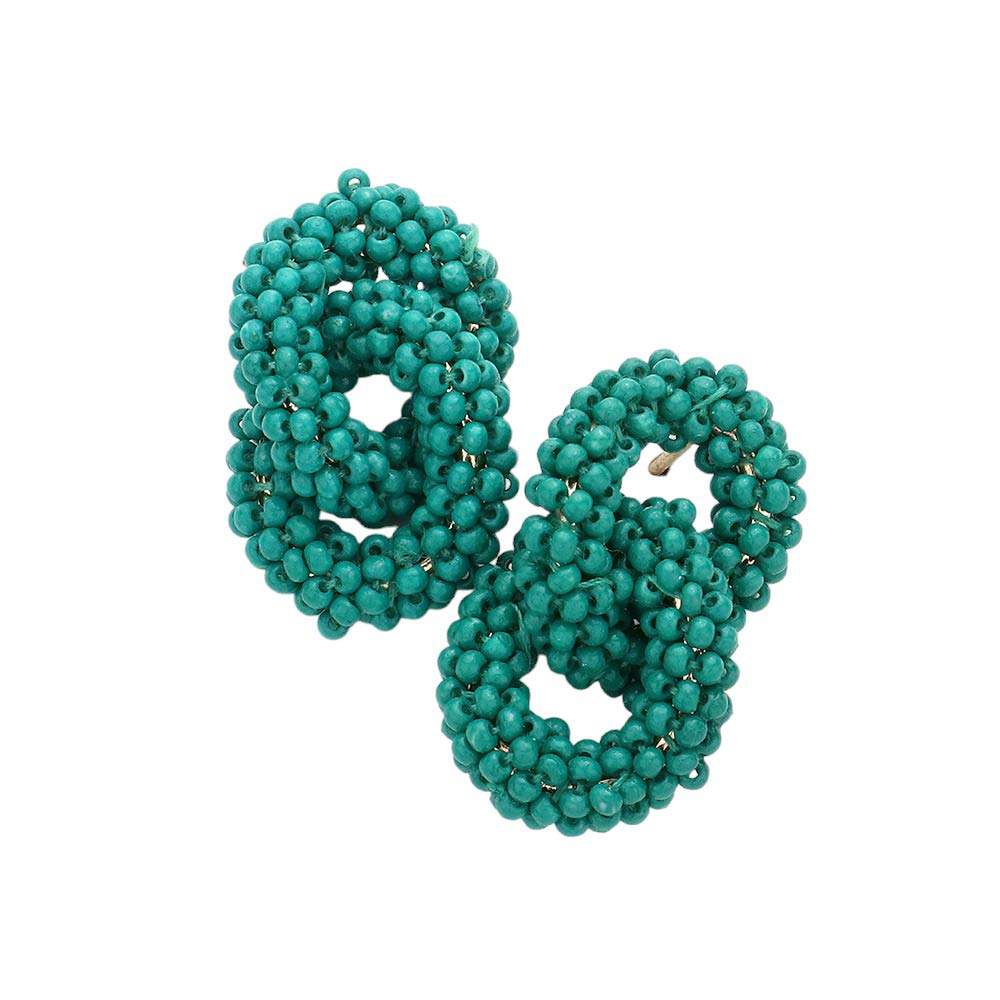 Seed Beaded Double Open Circle Link Dangle Earrings - Madeline Love - Flyclothing LLC
