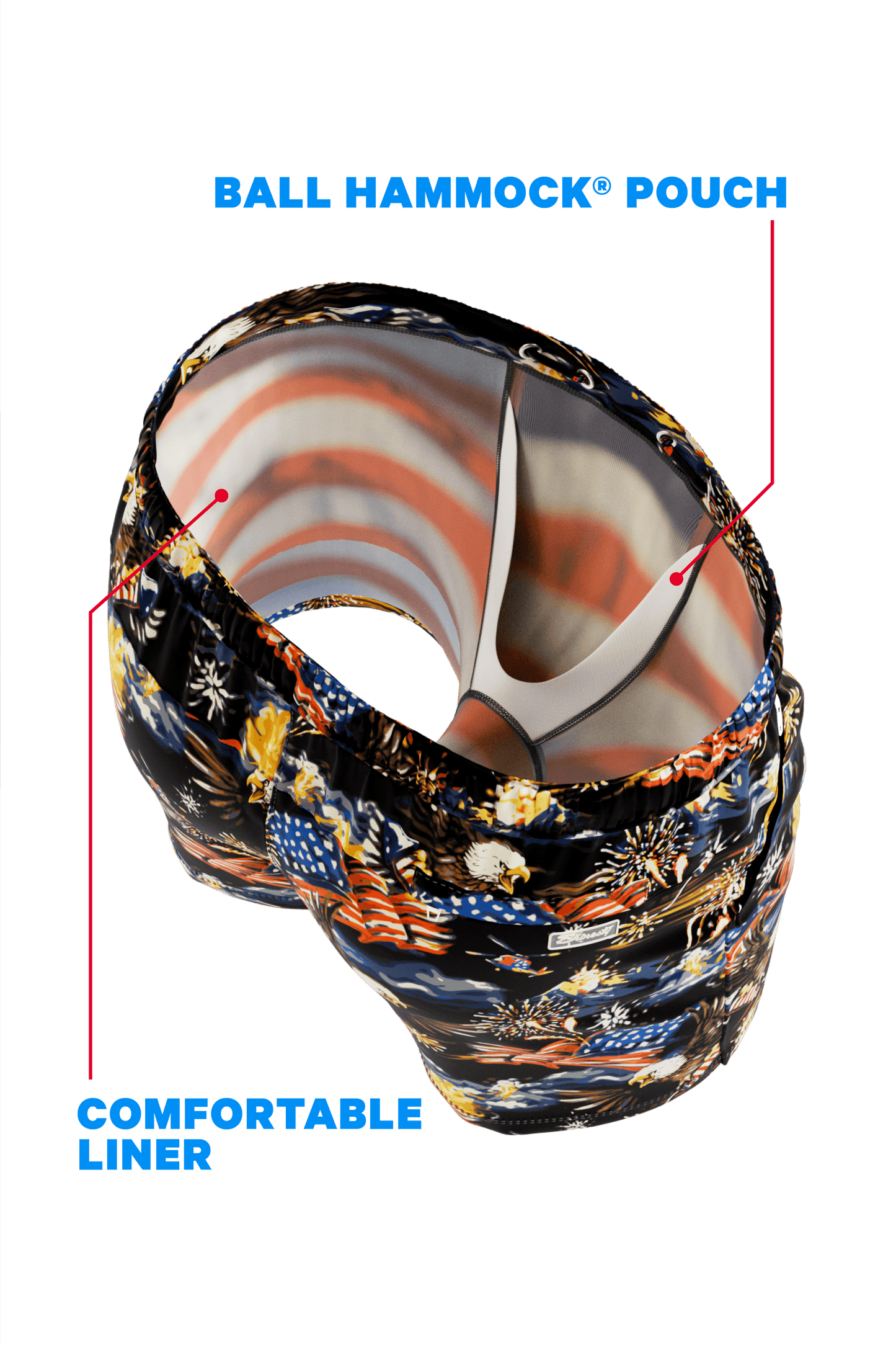 The Declaration | Americana Eagles Ball Hammock® Pouch 8" Swim Trunks - Shinesty - Flyclothing LLC