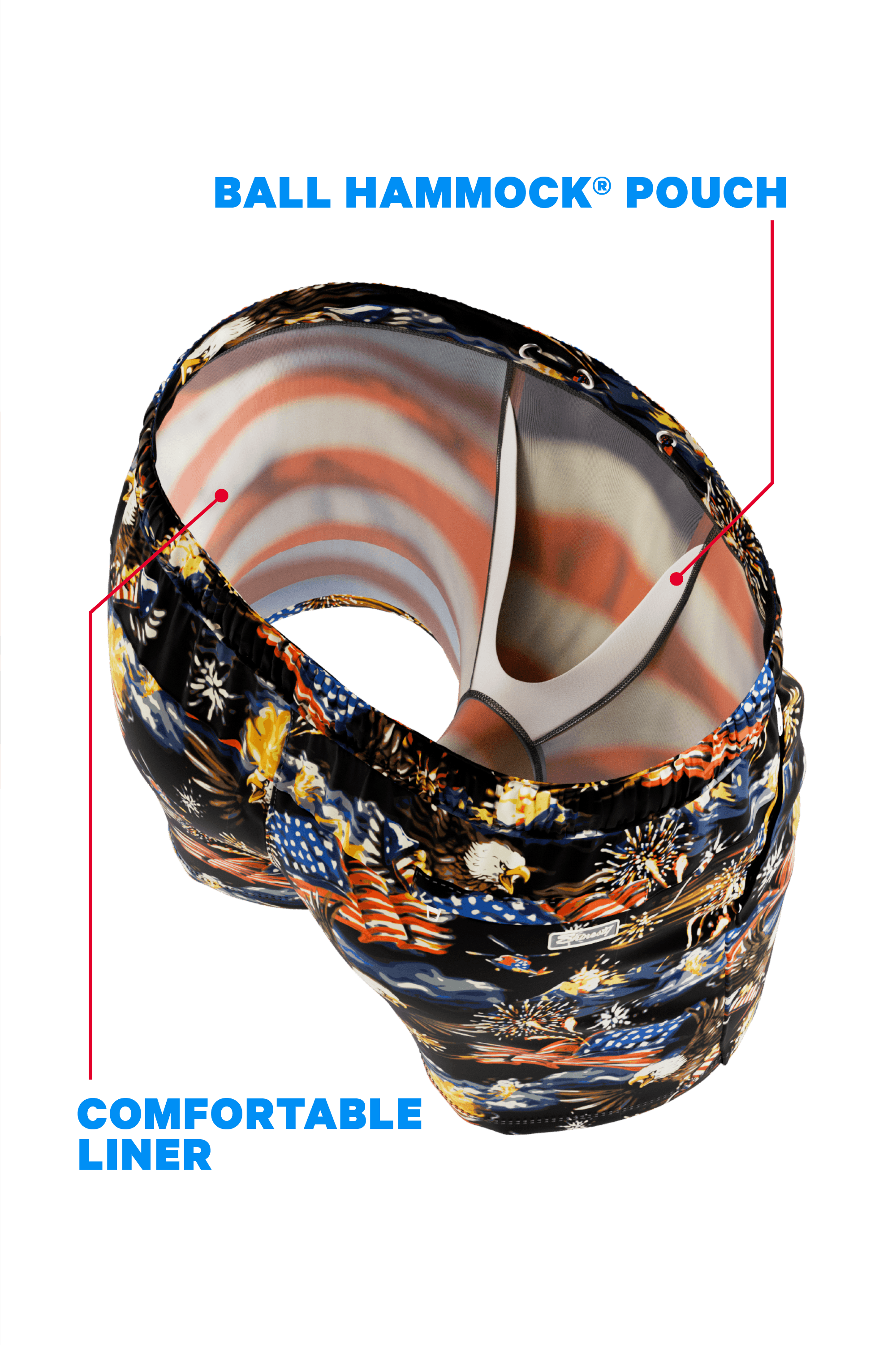 The Declaration | Americana Eagles Ball Hammock® Pouch 8" Swim Trunks - Shinesty - Flyclothing LLC