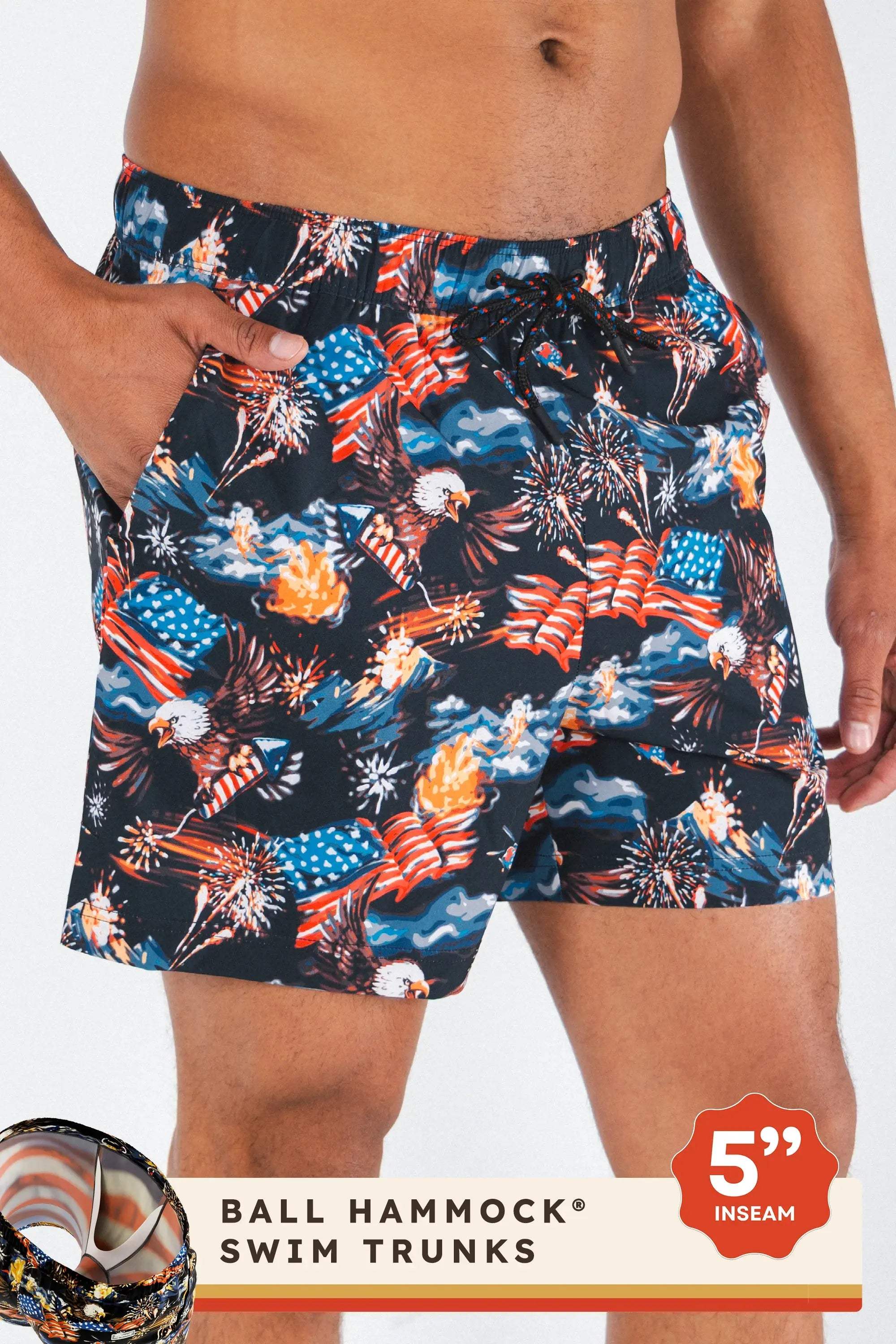 The Declaration | Americana Eagles Ball Hammock® Pouch 5" Swim Trunks - Shinesty - Flyclothing LLC