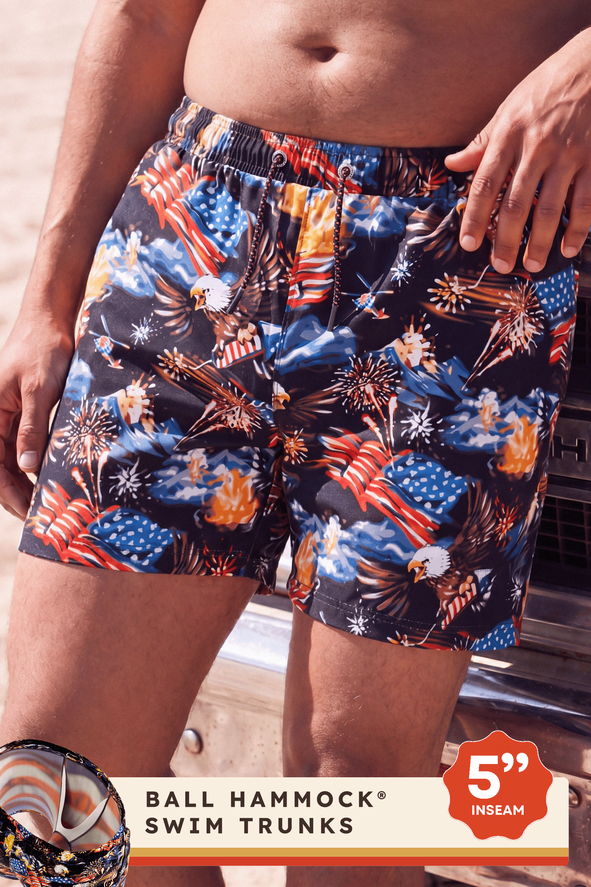 The Declaration | Americana Eagles Ball Hammock® Pouch 5" Swim Trunks - Shinesty - Flyclothing LLC
