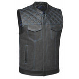 Cobalt - Men's Leather/Denim Club Style Motorcycle Vest - Unik Just for Bikers - Flyclothing LLC