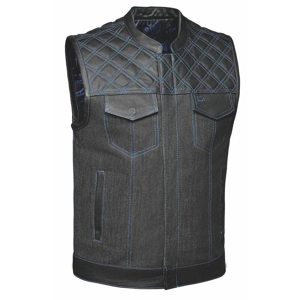 Cobalt - Men's Leather/Denim Club Style Motorcycle Vest - Unik Just for Bikers - Flyclothing LLC