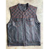 Red Diamond - Mens Premium Leather Diamond Stitch Club Vest - Unik Just for Bikers - Flyclothing LLC