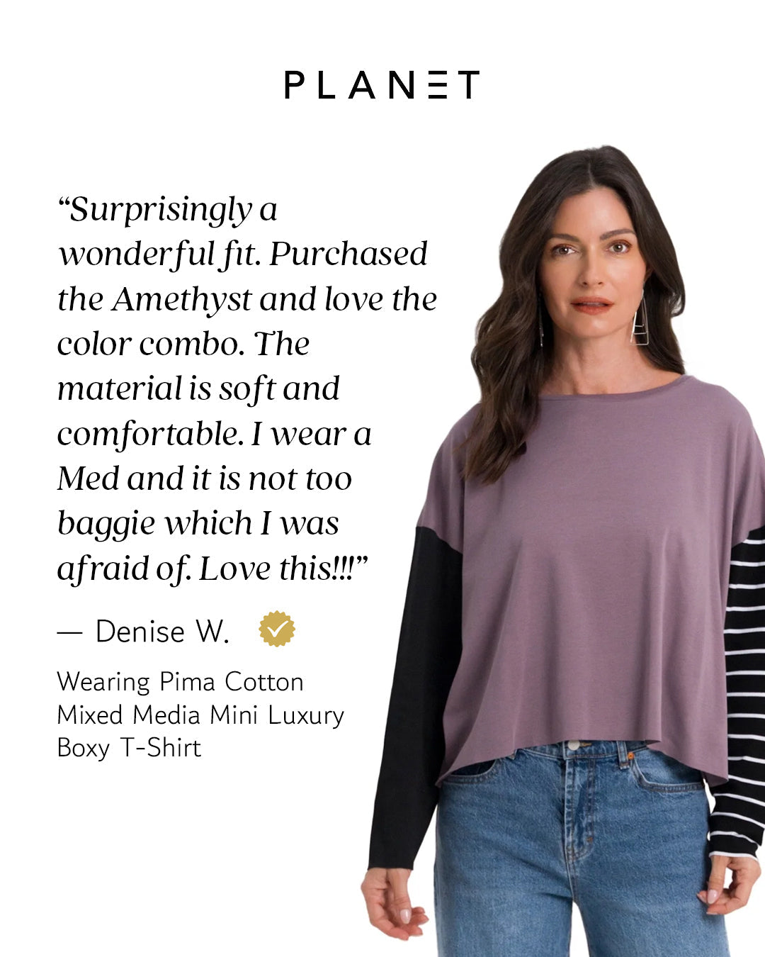 Pima Cotton Mixed Media Mini Luxury Boxy T-Shirt - Guacamole - PLANET by Lauren G - Flyclothing LLC