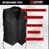 Desperado - Classic V Neck Side Laced Vest - GoLeather - Flyclothing LLC