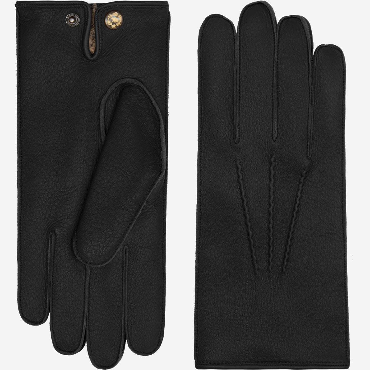 Diego (black) - Italian gloves made of American deerskin leather with rabbit fur lining - Leather Gloves Online - Flyclothing LLC