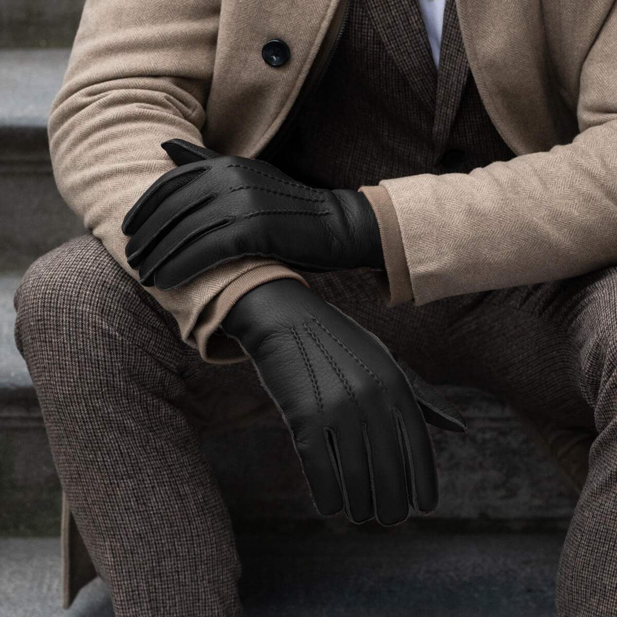Diego (black) - Italian gloves made of American deerskin leather with rabbit fur lining - Leather Gloves Online - Flyclothing LLC