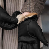Diego (black) - Italian gloves made of American deerskin leather with rabbit fur lining - Leather Gloves Online - Flyclothing LLC