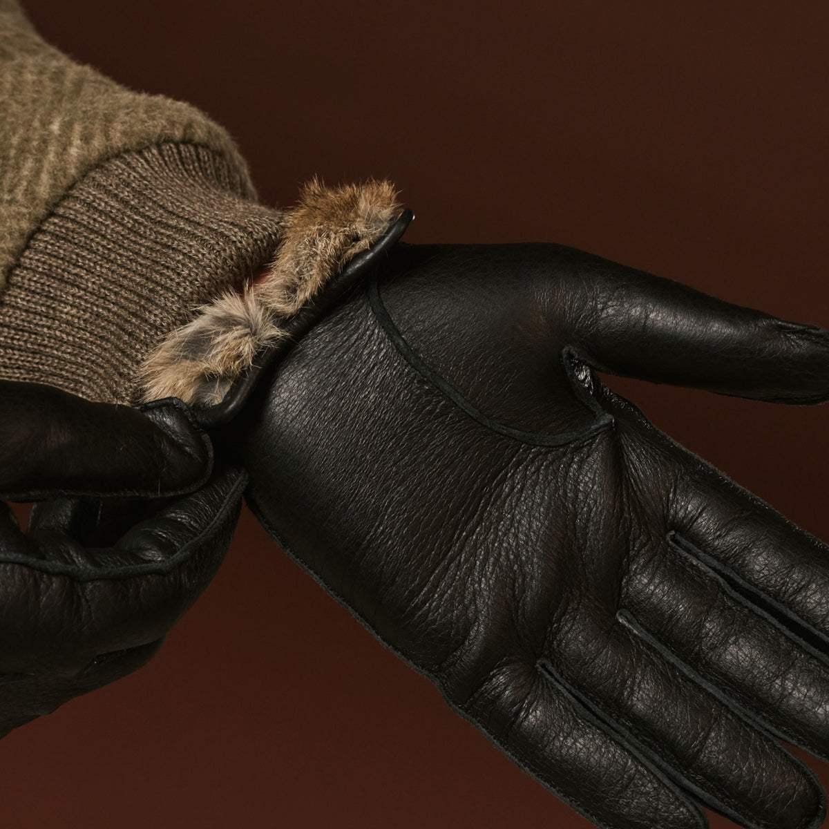 Diego (black) - Italian gloves made of American deerskin leather with rabbit fur lining - Leather Gloves Online - Flyclothing LLC