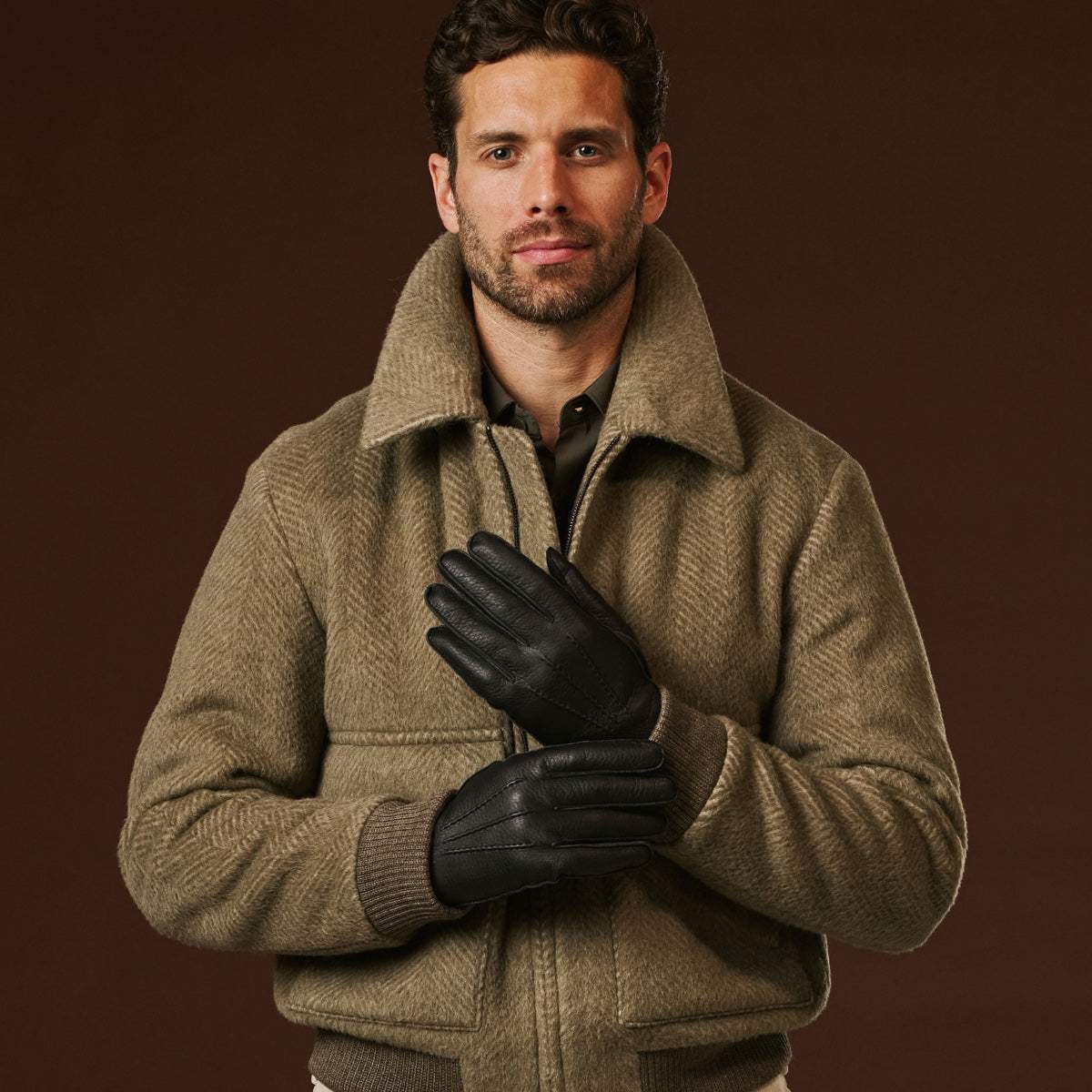 Diego (black) - Italian gloves made of American deerskin leather with rabbit fur lining - Leather Gloves Online - Flyclothing LLC
