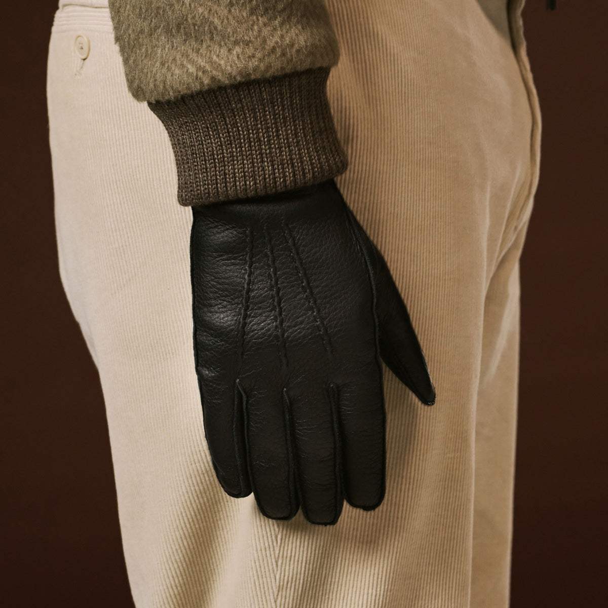 Diego (black) - Italian gloves made of American deerskin leather with rabbit fur lining - Leather Gloves Online - Flyclothing LLC