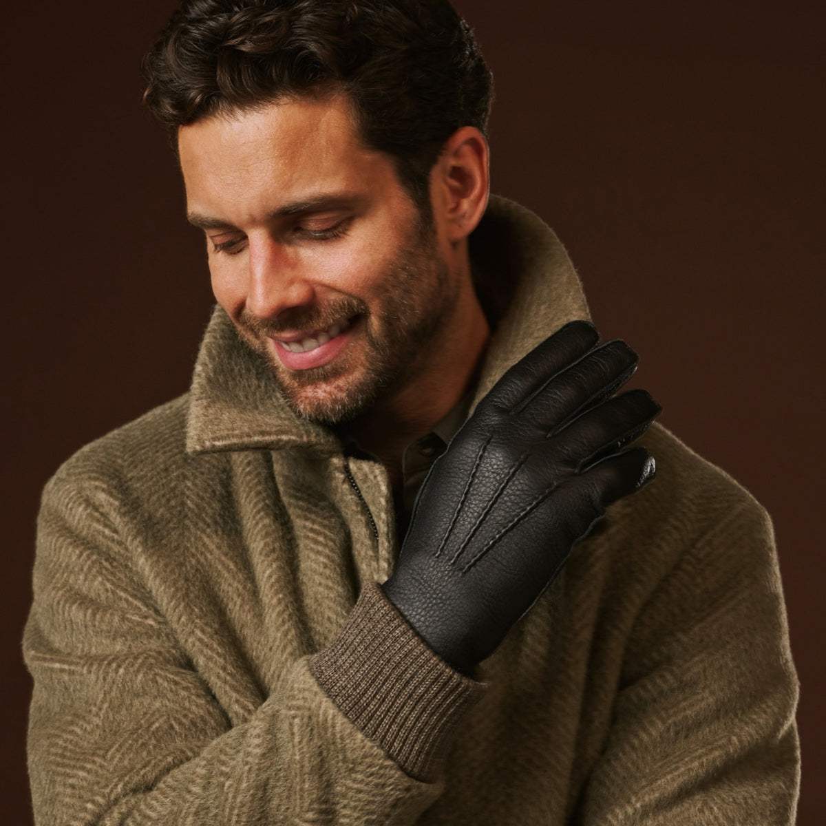 Diego (black) - Italian gloves made of American deerskin leather with rabbit fur lining - Leather Gloves Online - Flyclothing LLC