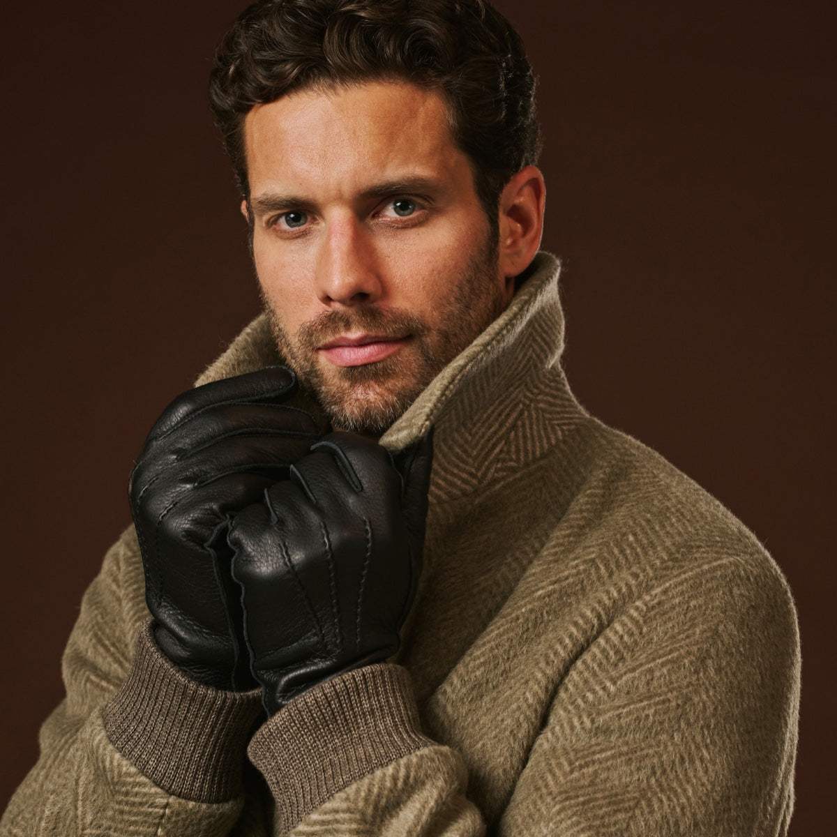 Diego (black) - Italian gloves made of American deerskin leather with rabbit fur lining - Leather Gloves Online - Flyclothing LLC