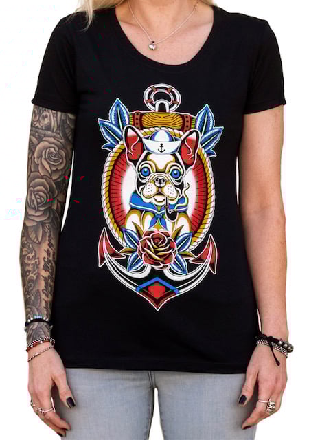 Black Market Art Company Sailor Dog Women's Loose Neck T-Shirt