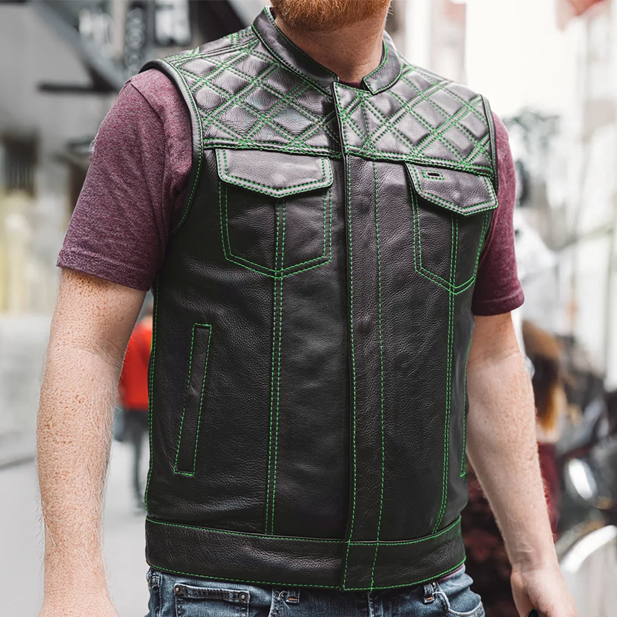 Downside Men's Motorcycle Leather Vest