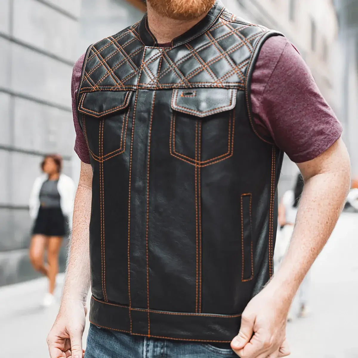 Downside Men's Motorcycle Leather Vest - First Manufacturing Company - Flyclothing LLC