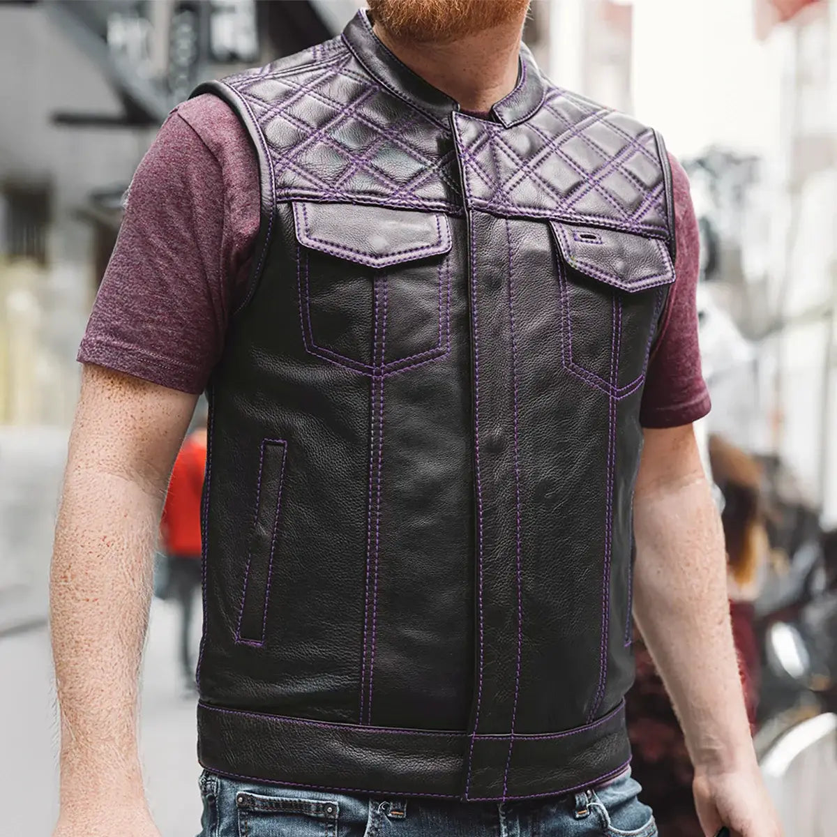 Downside Men's Motorcycle Leather Vest - First Manufacturing Company - Flyclothing LLC
