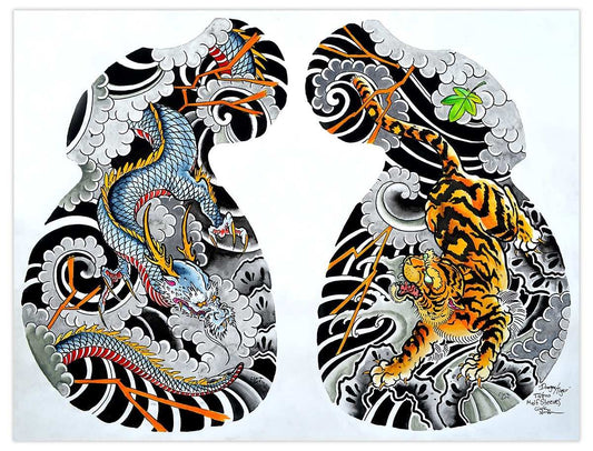 Black Market Art Company Dragon Tiger Tattoo Half Sleeve Print - Black Market Art Company - Flyclothing LLC