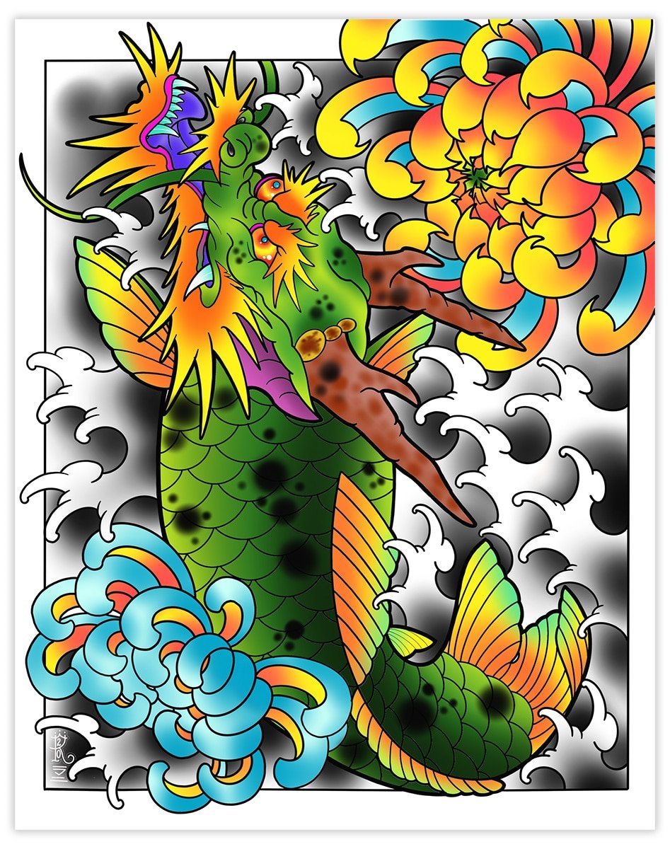 Black Market Art Company Dragon Koi Print