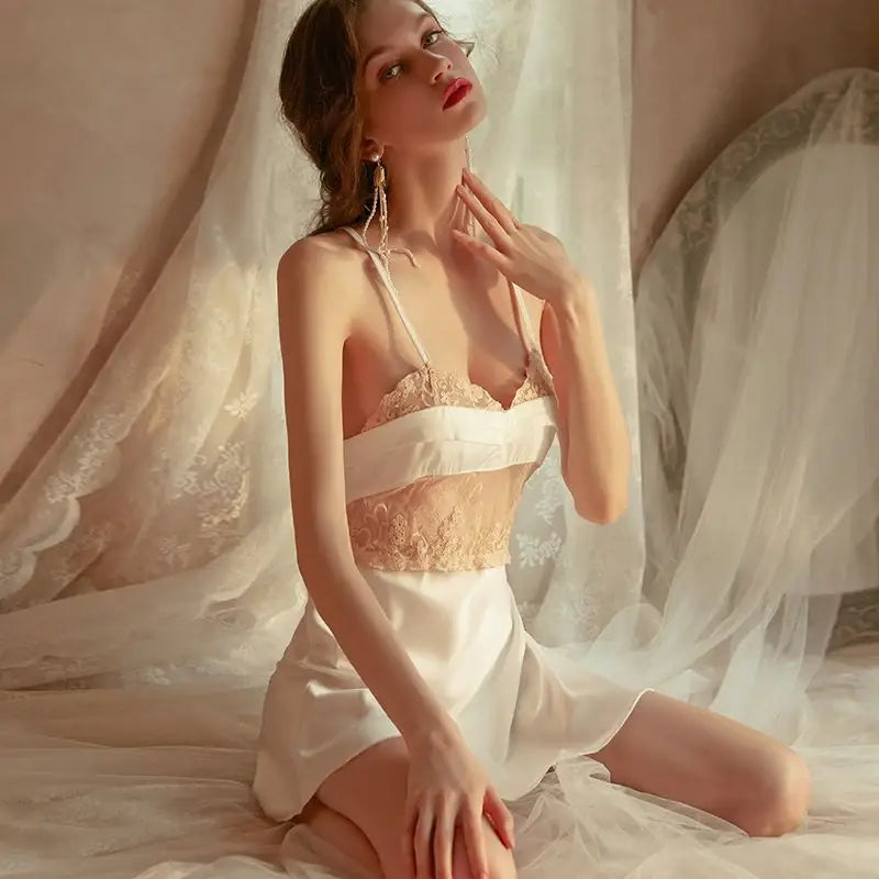 Duchess Dream 3-Piece Lace Trim Satin Set - Lingerie By Coco - Flyclothing LLC