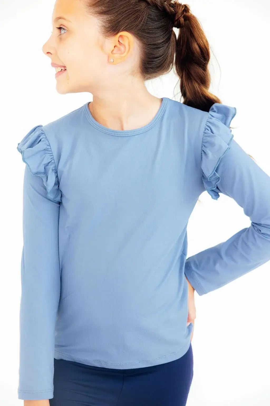 Dusty Blue L/S Ruffle Tee - Mila & Rose ® - Flyclothing LLC