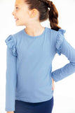 Dusty Blue L/S Ruffle Tee - Mila & Rose ® - Flyclothing LLC