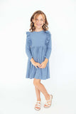 Dusty Blue L/S Ruffle Twirl Dress - Mila & Rose ® - Flyclothing LLC